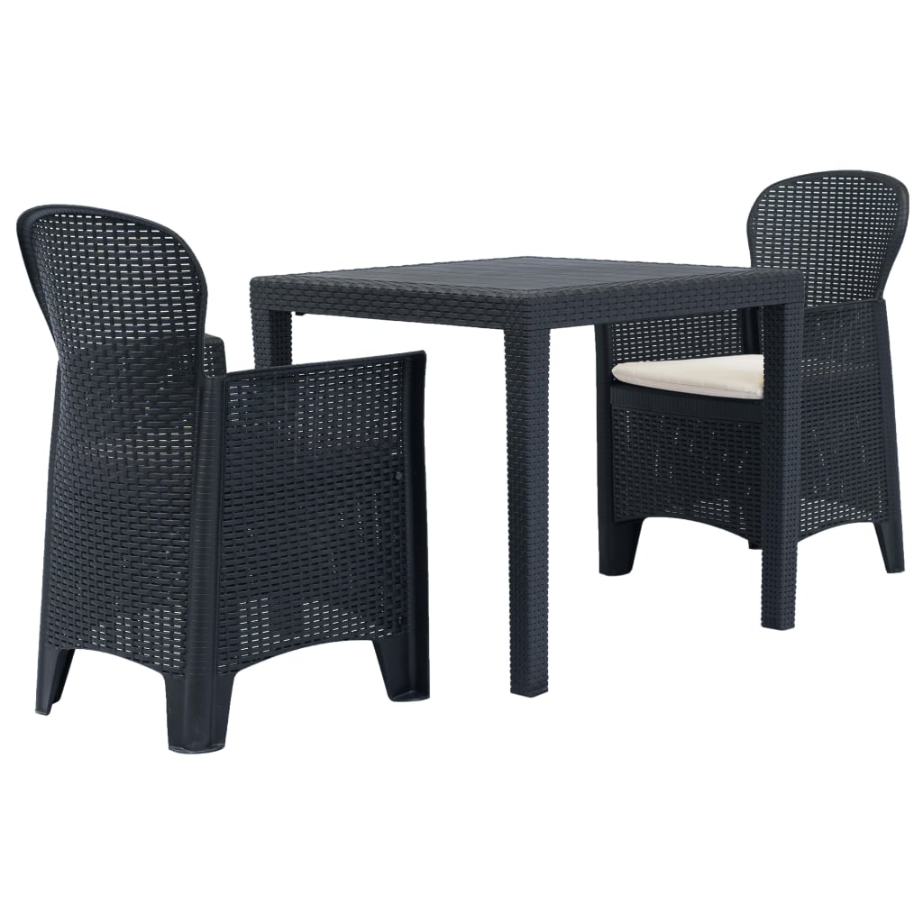 3-delige Tuinset rattan-look kunststof antraciet