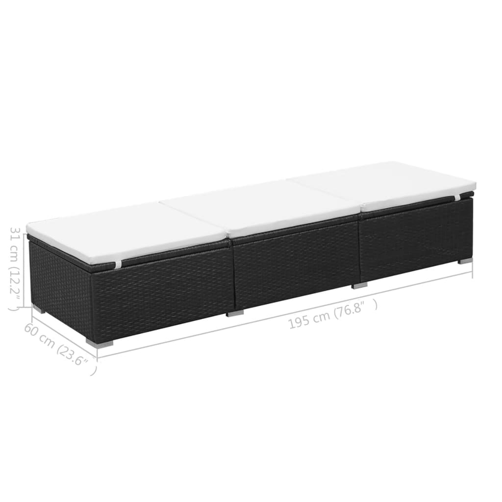 Ligbedden met kussens 2 st poly rattan zwart – afbeelding 10