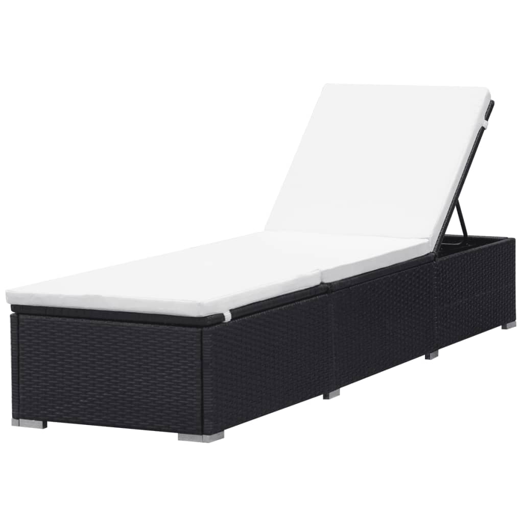 Ligbedden met kussens 2 st poly rattan zwart – afbeelding 3