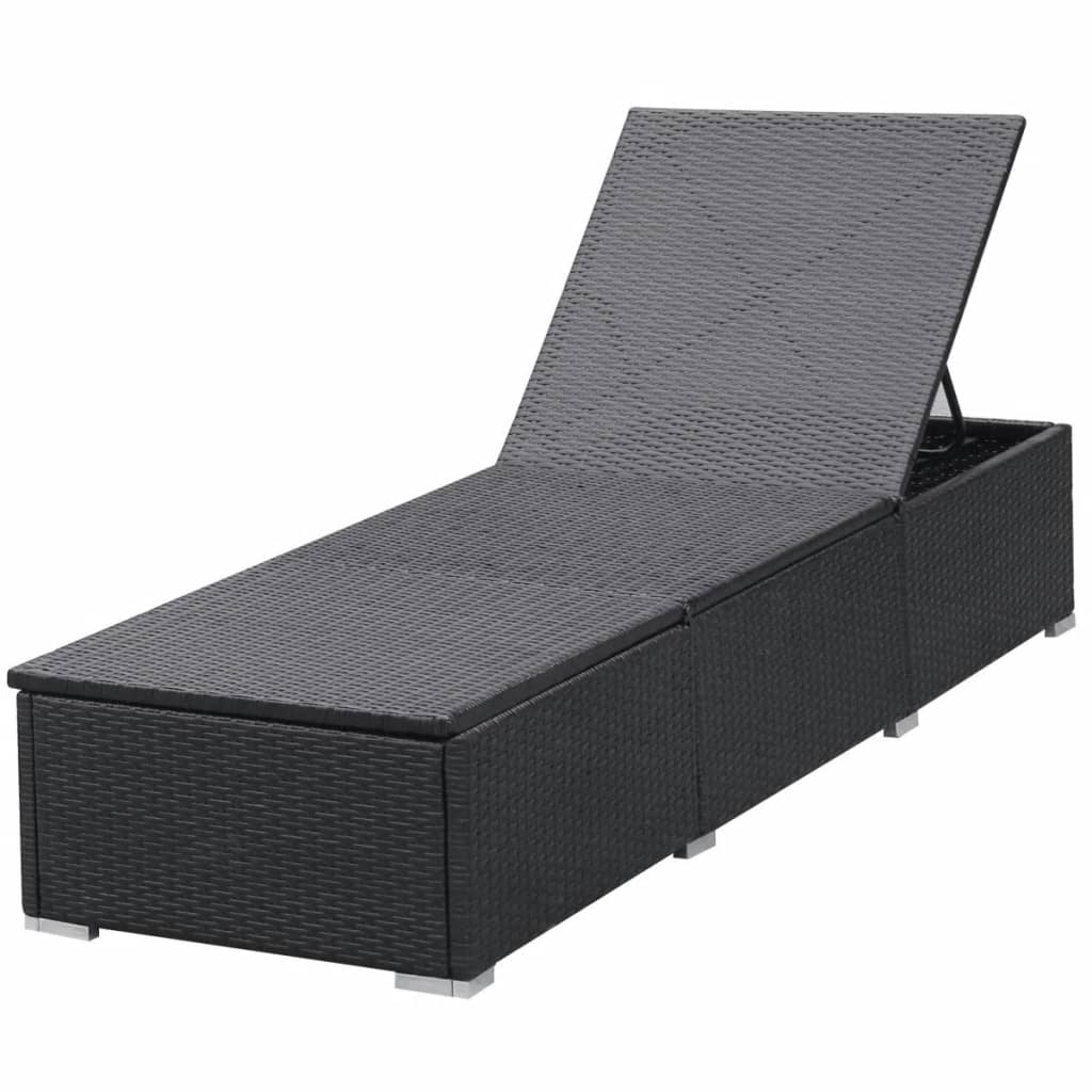Ligbedden met kussens 2 st poly rattan zwart – afbeelding 4