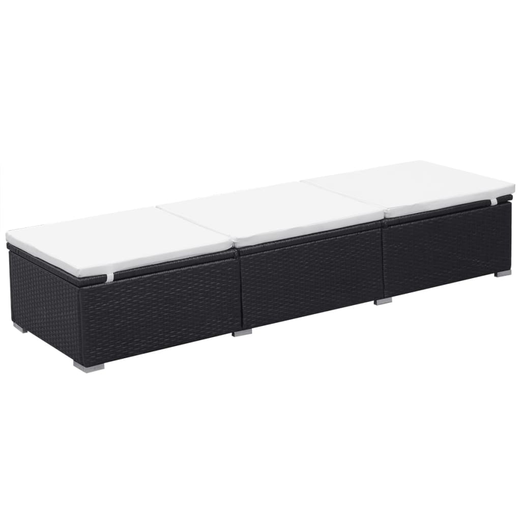 Ligbedden met kussens 2 st poly rattan zwart – afbeelding 5