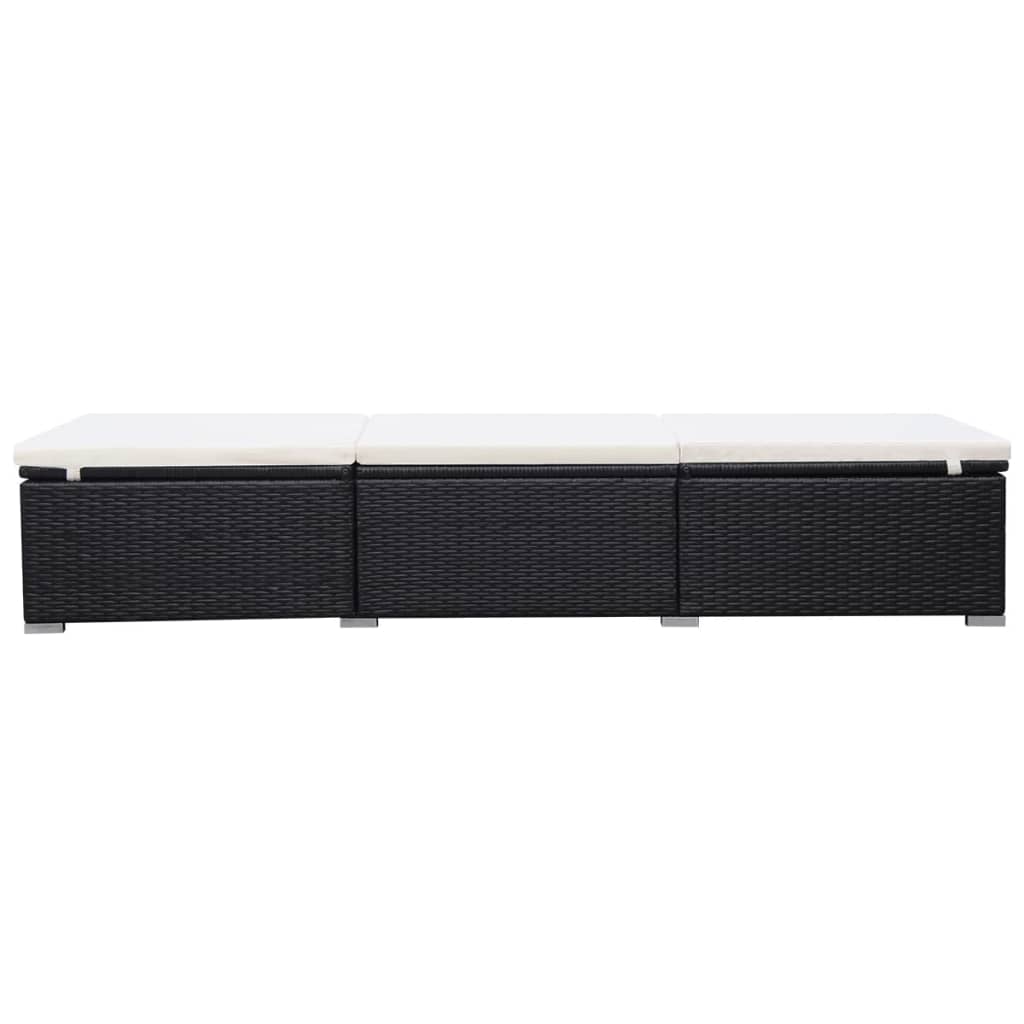 Ligbedden met kussens 2 st poly rattan zwart – afbeelding 6