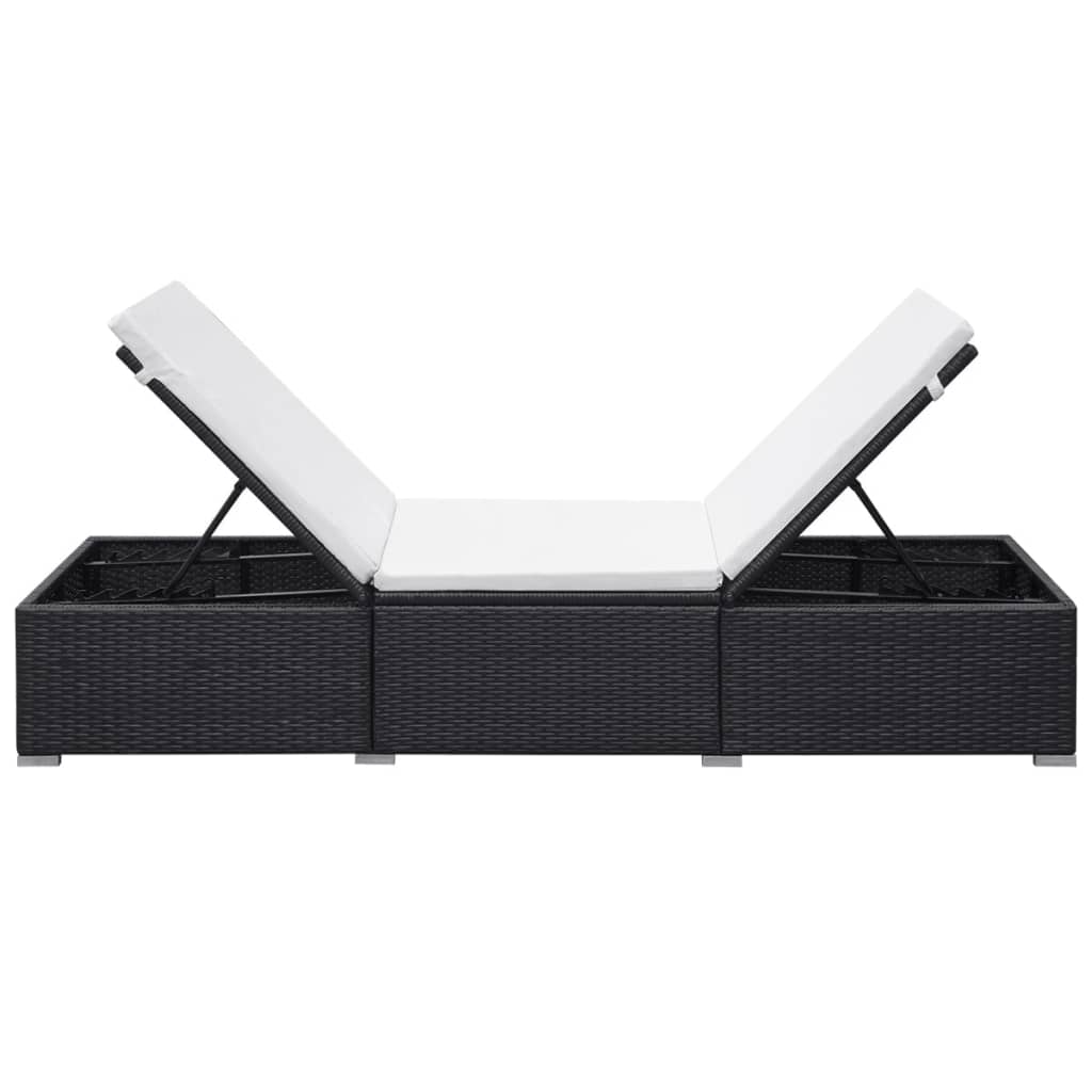 Ligbedden met kussens 2 st poly rattan zwart – afbeelding 7