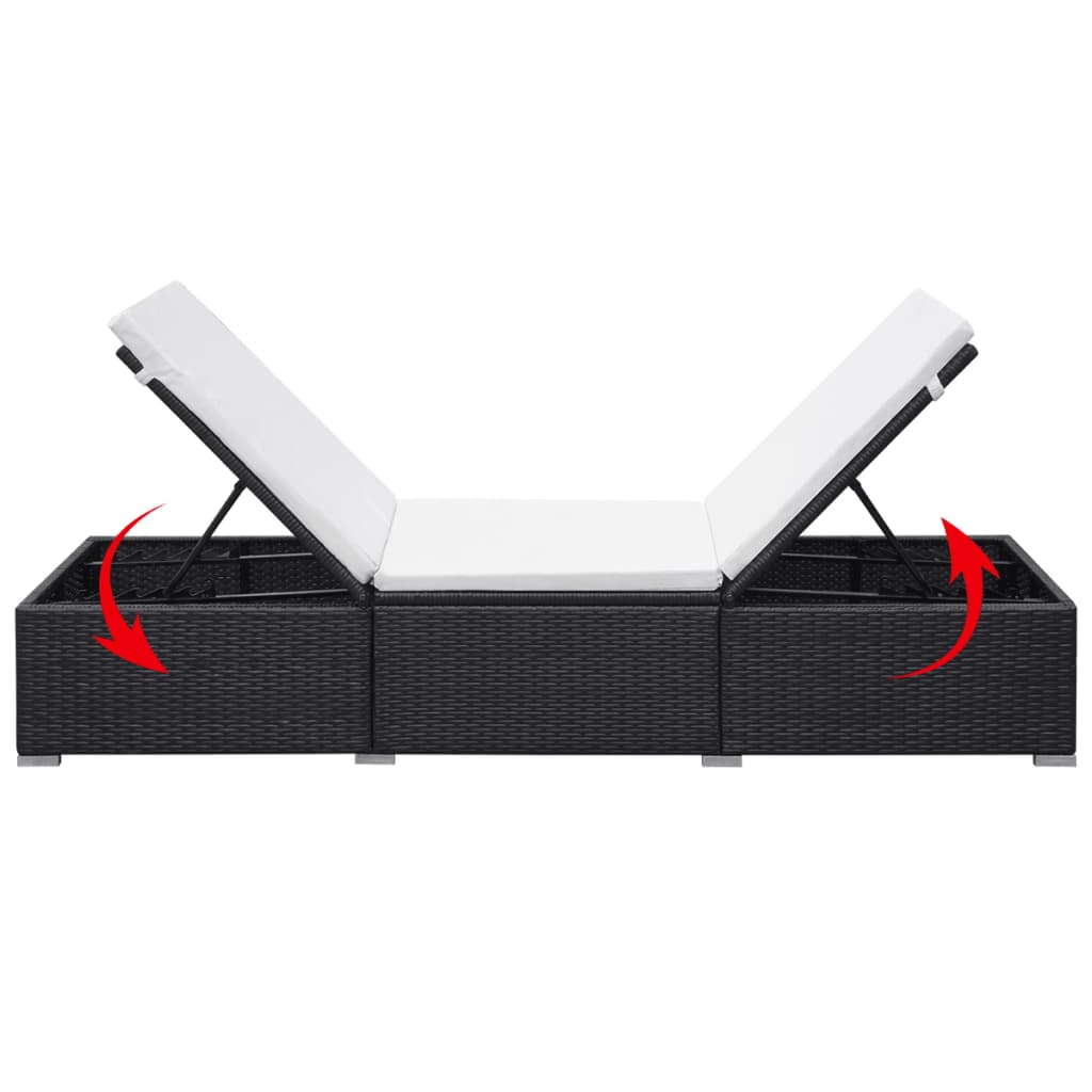 Ligbedden met kussens 2 st poly rattan zwart – afbeelding 8