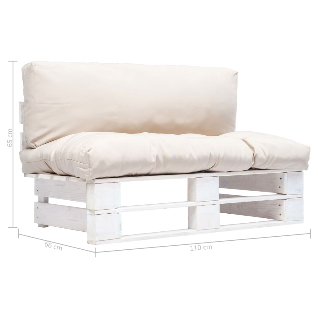 Tuinbank pallet met zandkleurige kussens grenenhout – afbeelding 3