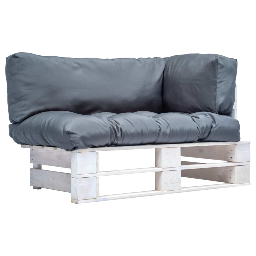 Tuinbank met grijze kussens pallet grenenhout – afbeelding 1