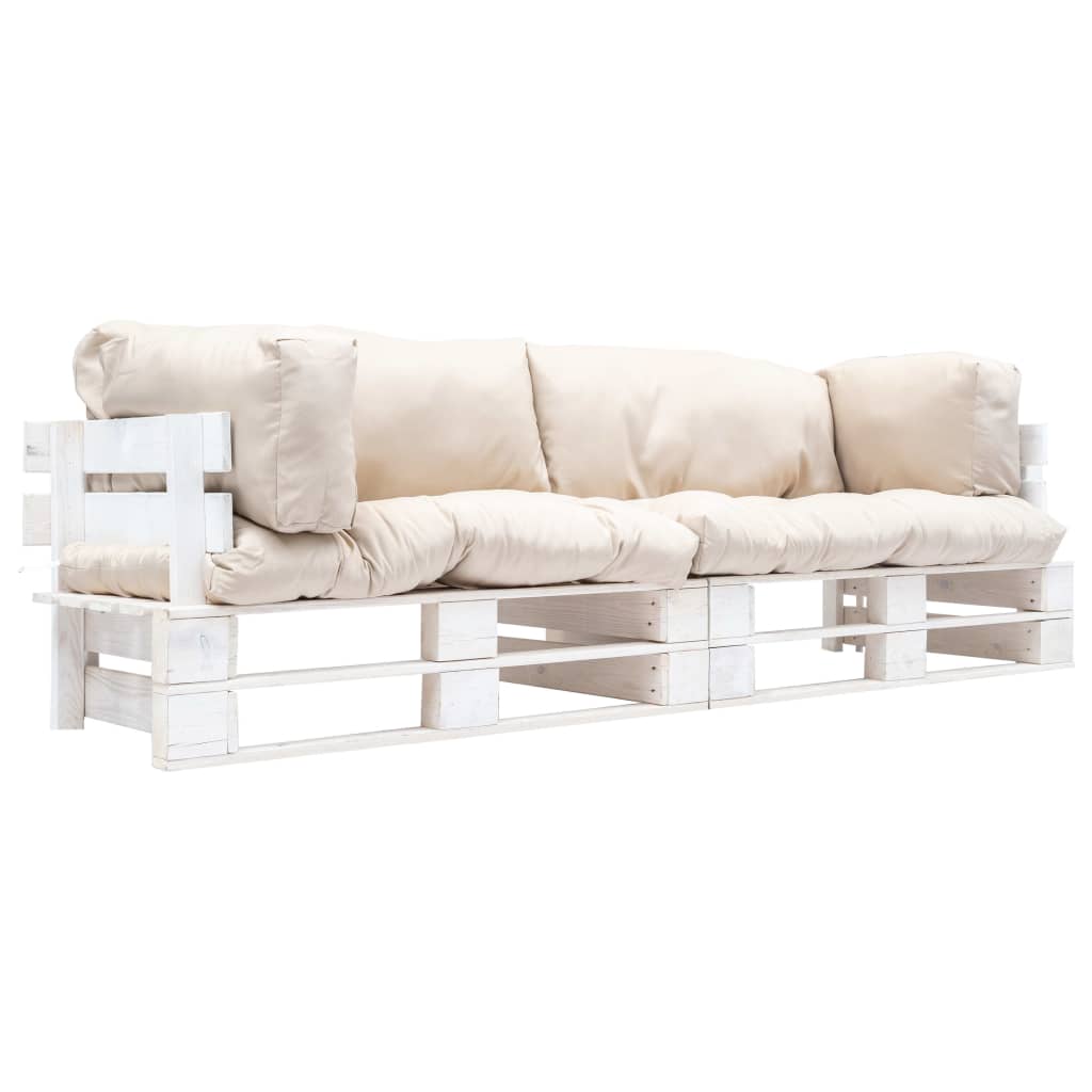 2-delige Bankenset pallet met zandkleurige kussens grenenhout – afbeelding 1