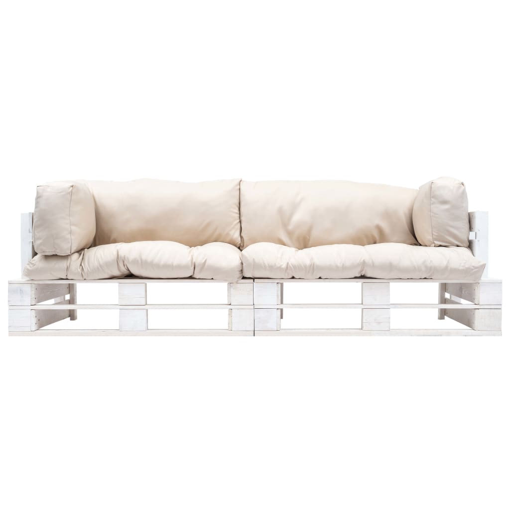 2-delige Bankenset pallet met zandkleurige kussens grenenhout – afbeelding 2
