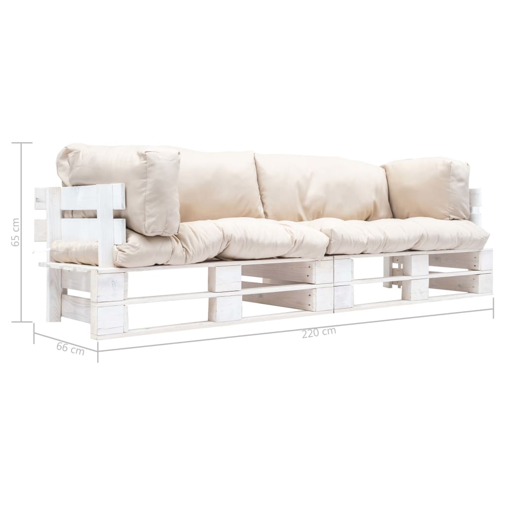 2-delige Bankenset pallet met zandkleurige kussens grenenhout – afbeelding 3