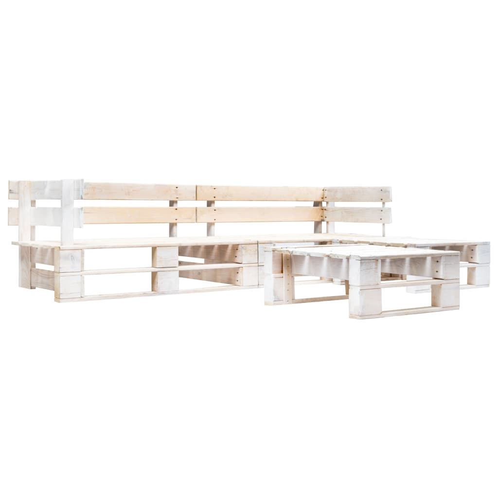 4-delige Loungeset pallet hout wit – afbeelding 1