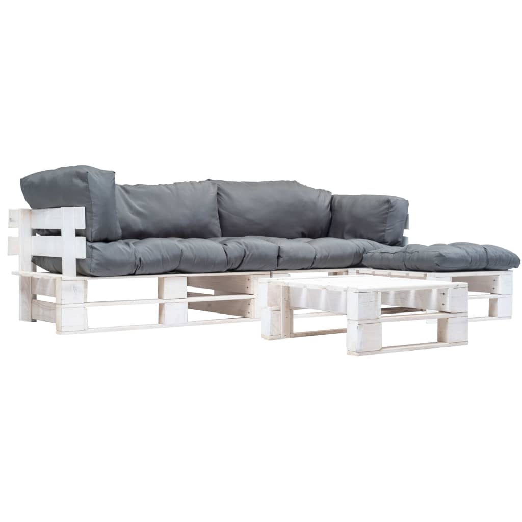 4-delige Loungeset pallet met grijze kussens hout – afbeelding 1