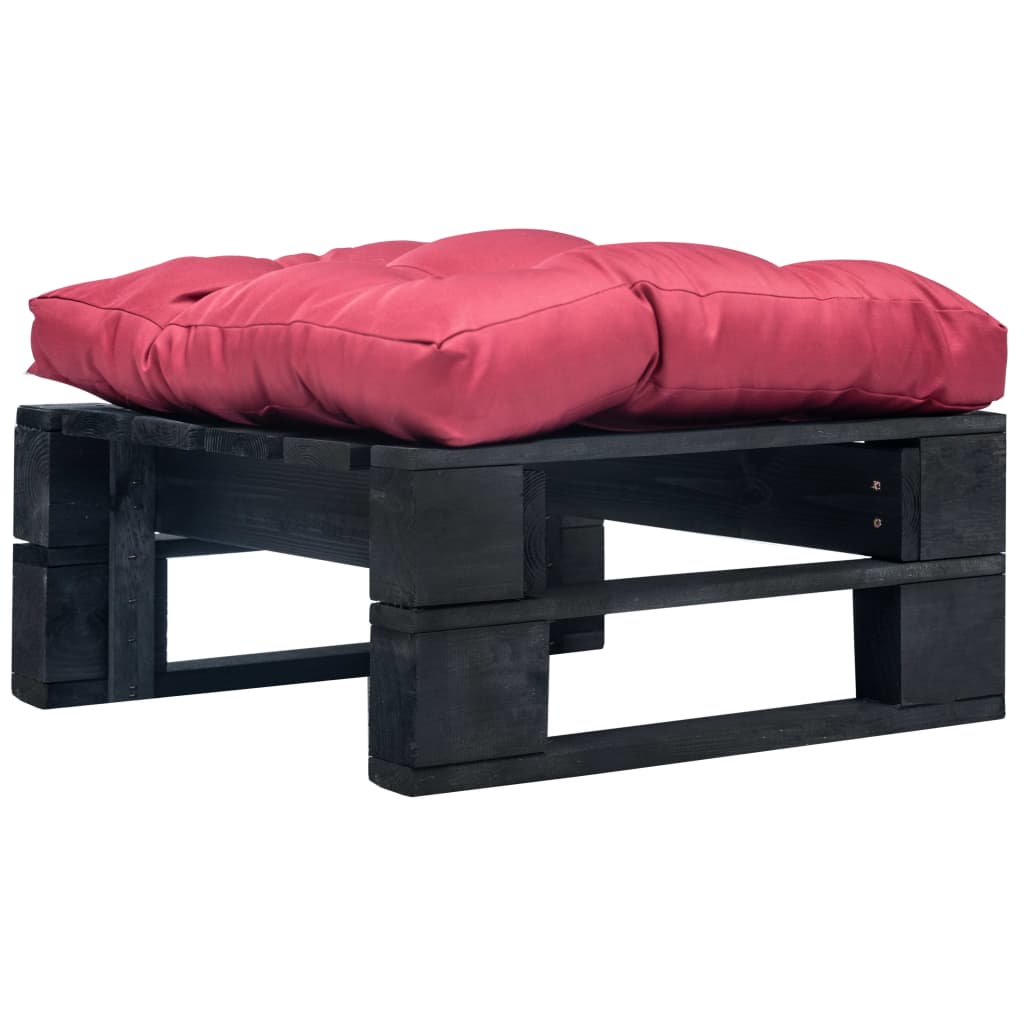 Tuinpoef met rood kussen pallet hout zwart