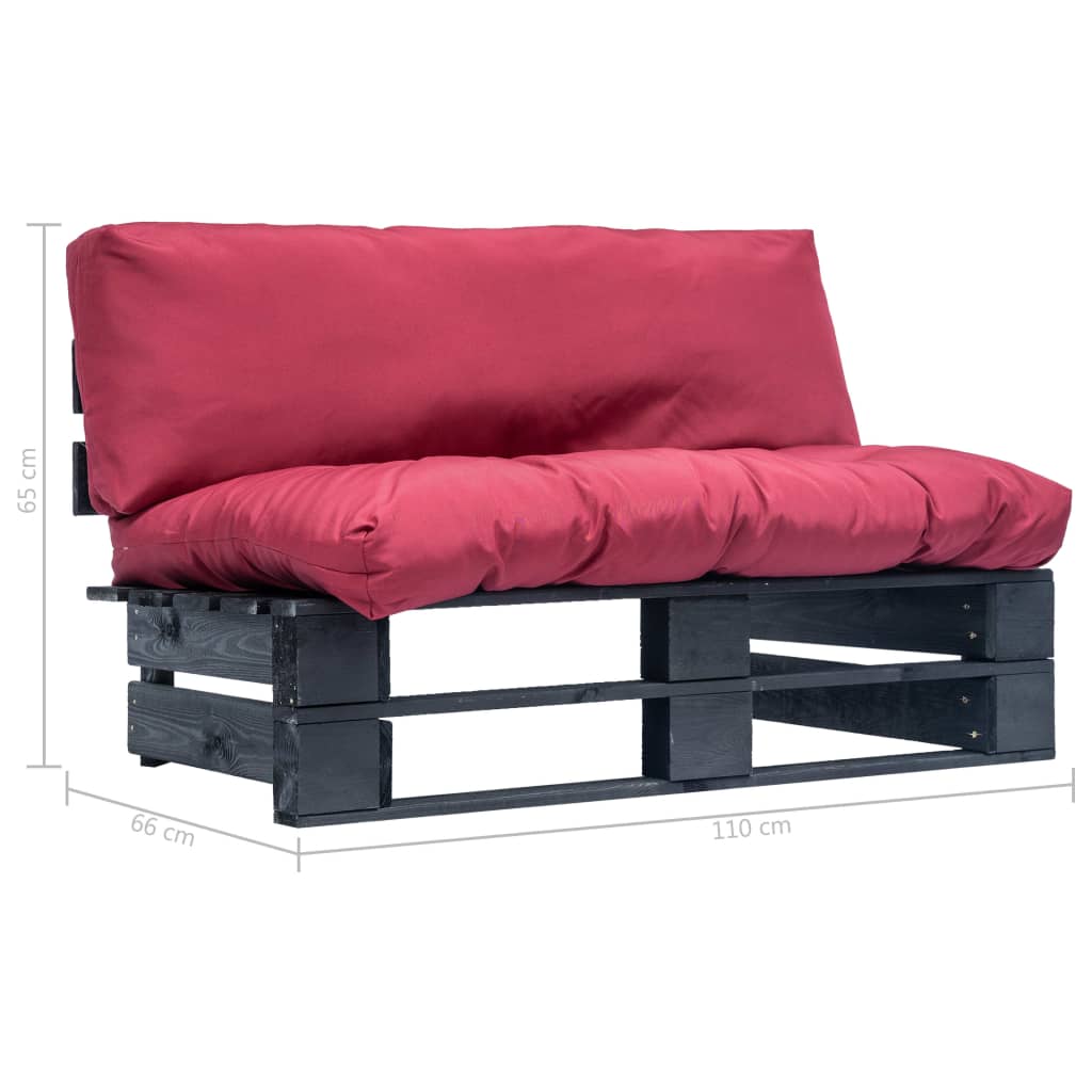 Tuinbank met rode kussens pallet grenenhout – afbeelding 5
