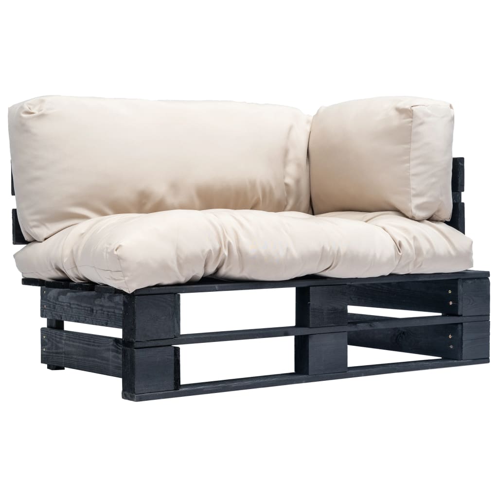 Tuinbank pallet met zandkleurige kussens grenenhout – afbeelding 1