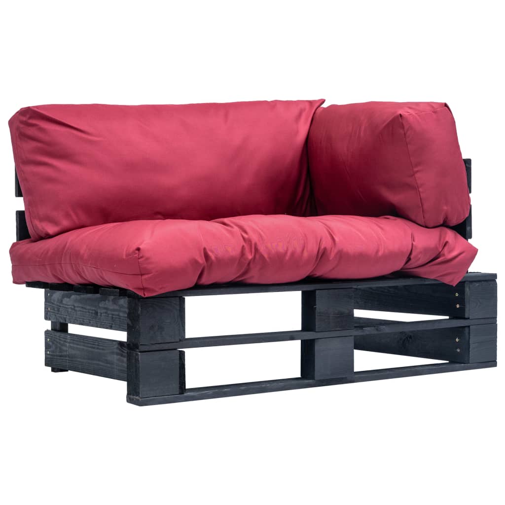Tuinbank pallet met rode kussens grenenhout – afbeelding 1