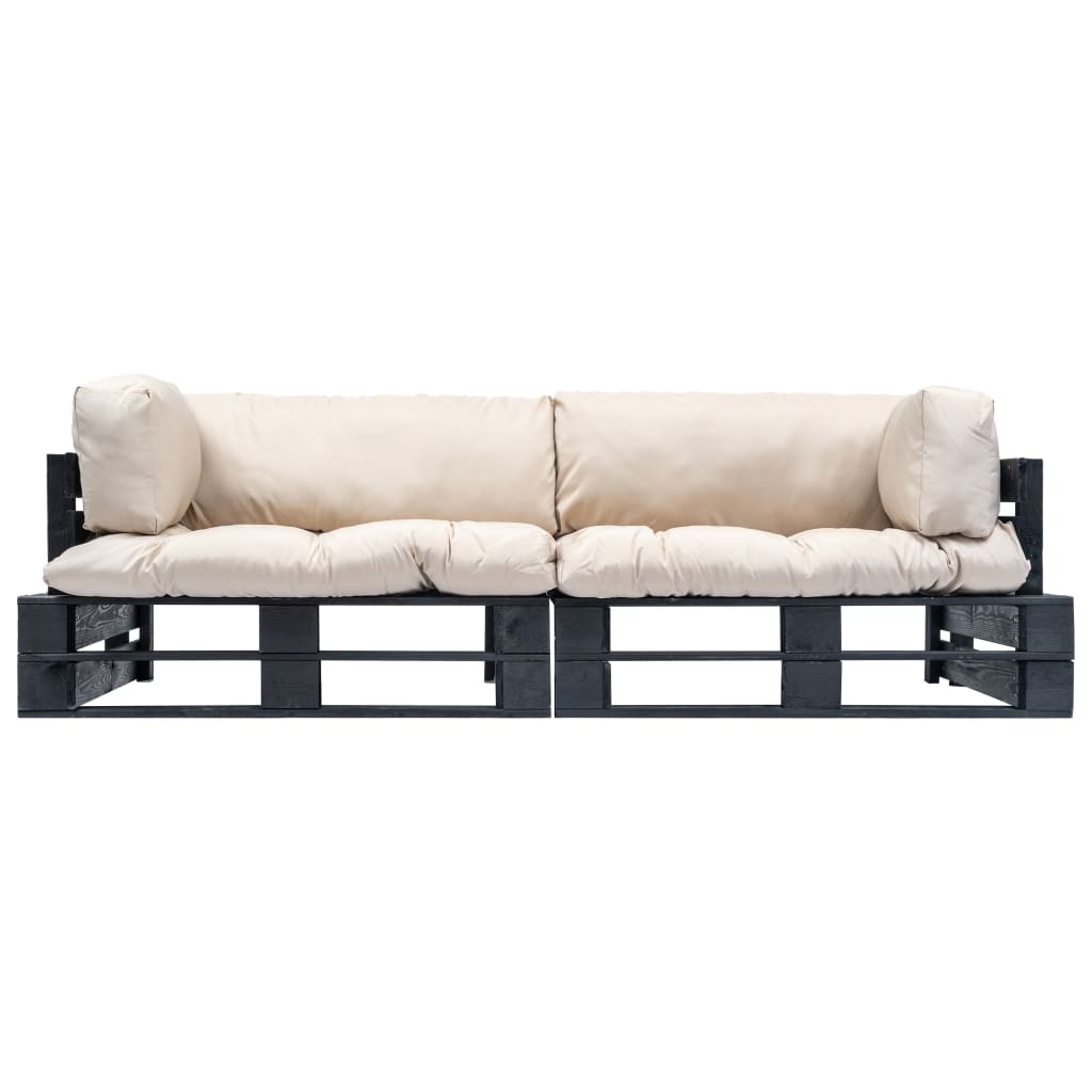 2-delige Tuinbankenset pallet met zandkleur kussens grenenhout – afbeelding 2
