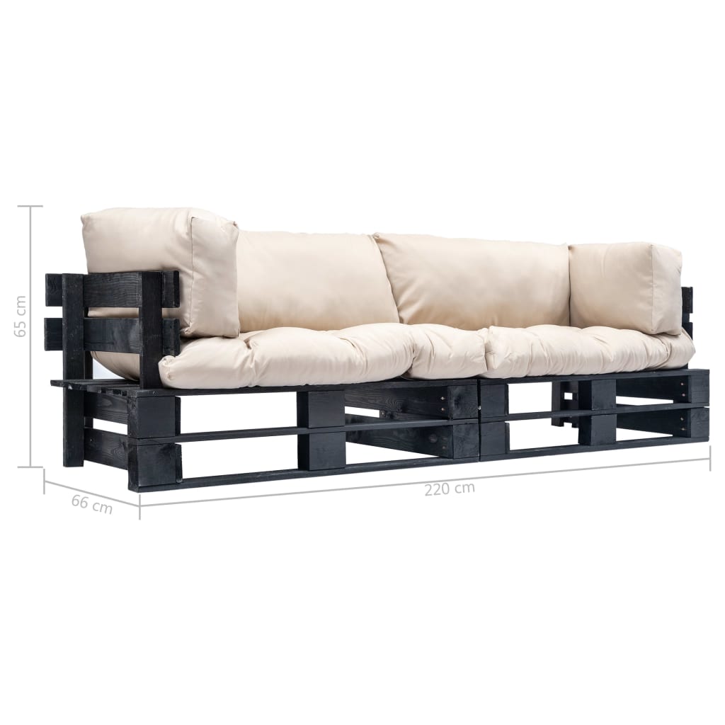 2-delige Tuinbankenset pallet met zandkleur kussens grenenhout – afbeelding 5