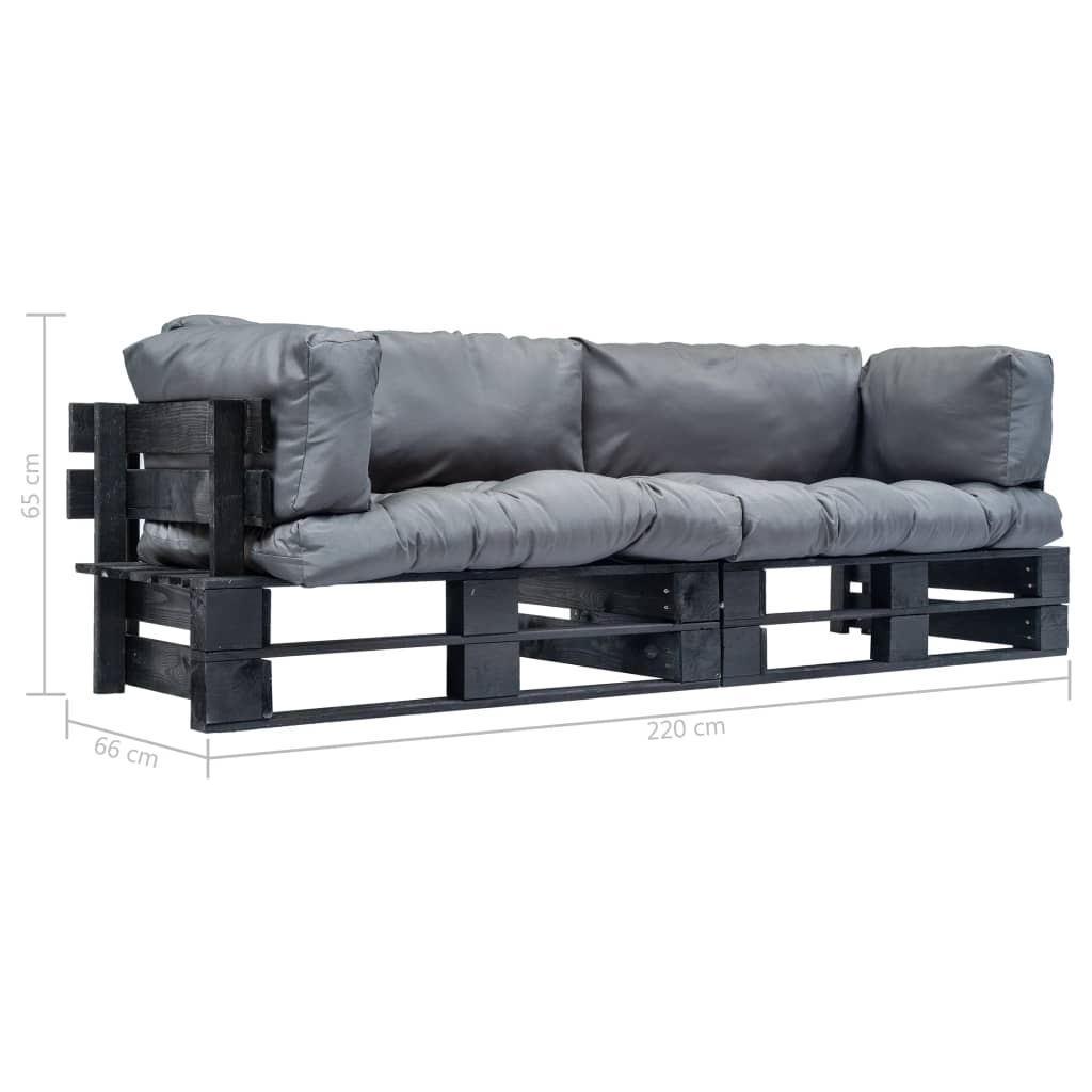 2-delige Tuinbankenset pallet met grijze kussens grenenhout – afbeelding 5