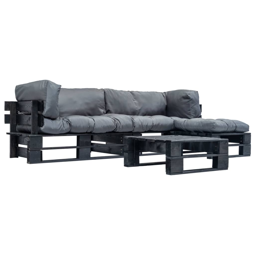 4-delige Loungeset pallet met grijze kussens hout – afbeelding 1
