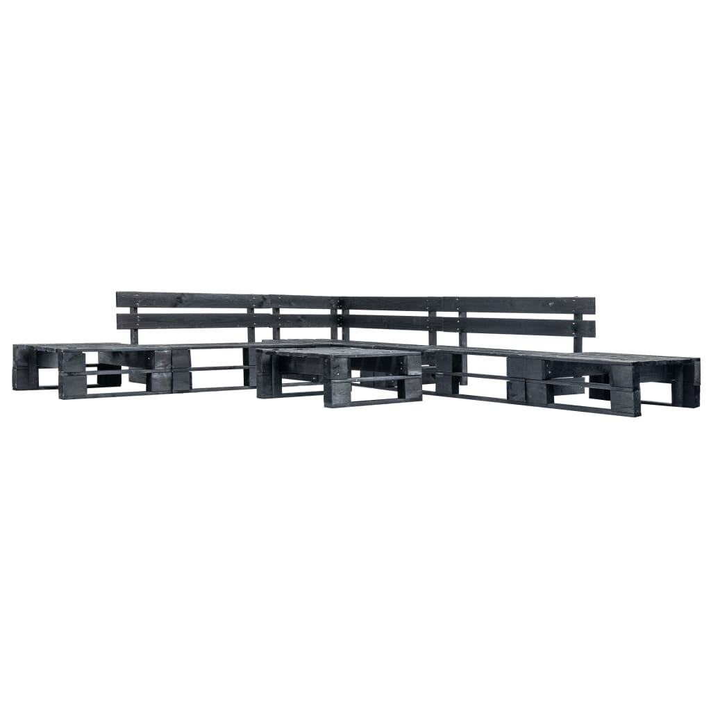 6-delige Loungeset pallet hout zwart – afbeelding 1