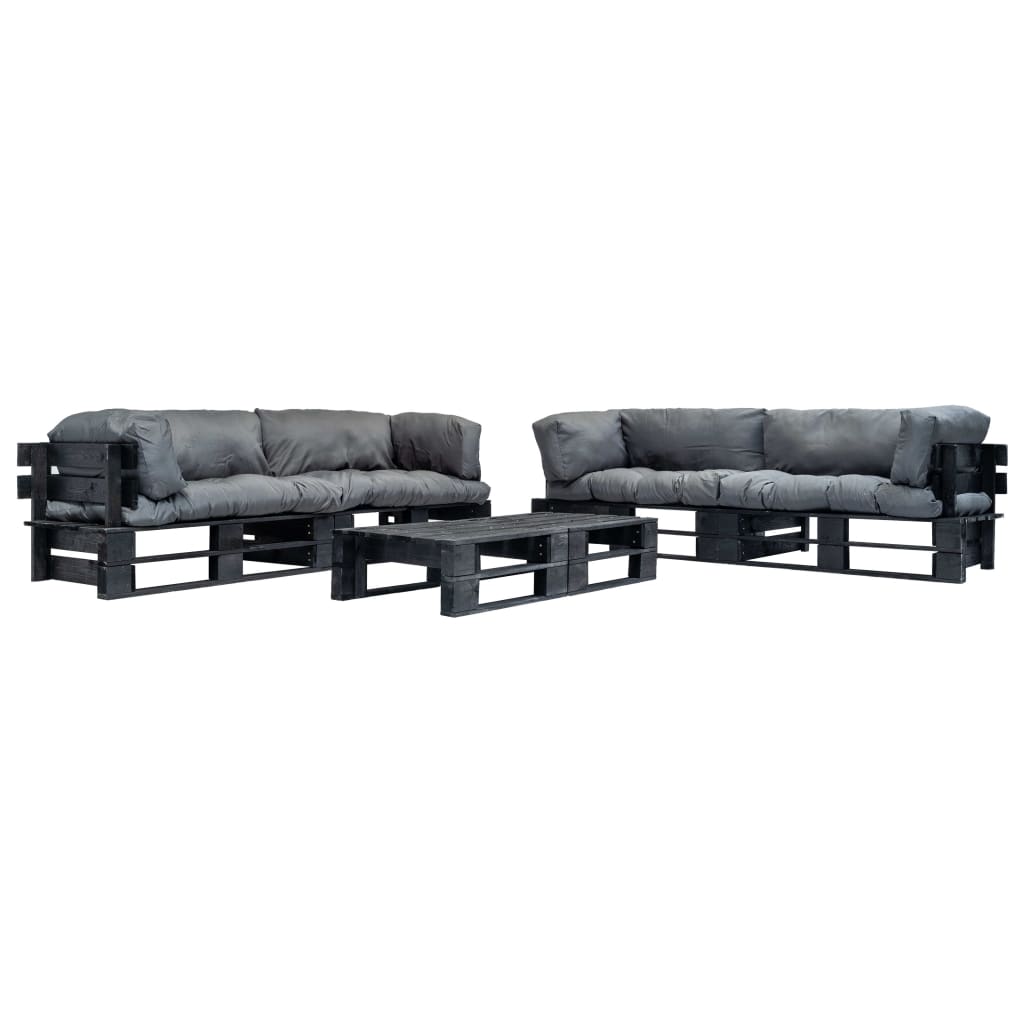 6-delige Loungeset pallet met grijze kussens hout – afbeelding 1