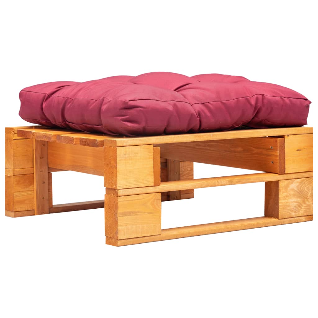 Tuinpoef met rood kussen pallet hout honingbruin