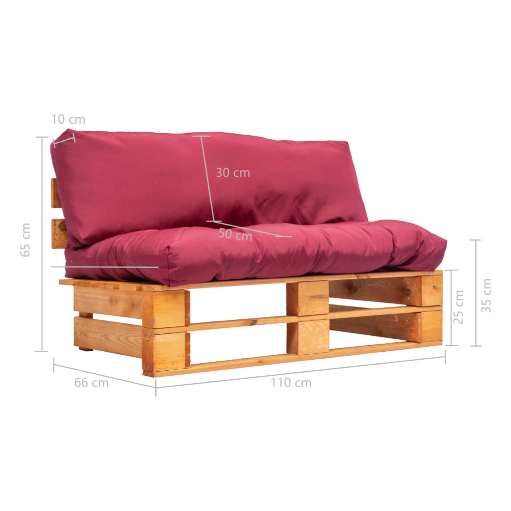 Tuinbank pallet met rode kussens grenenhout – afbeelding 5