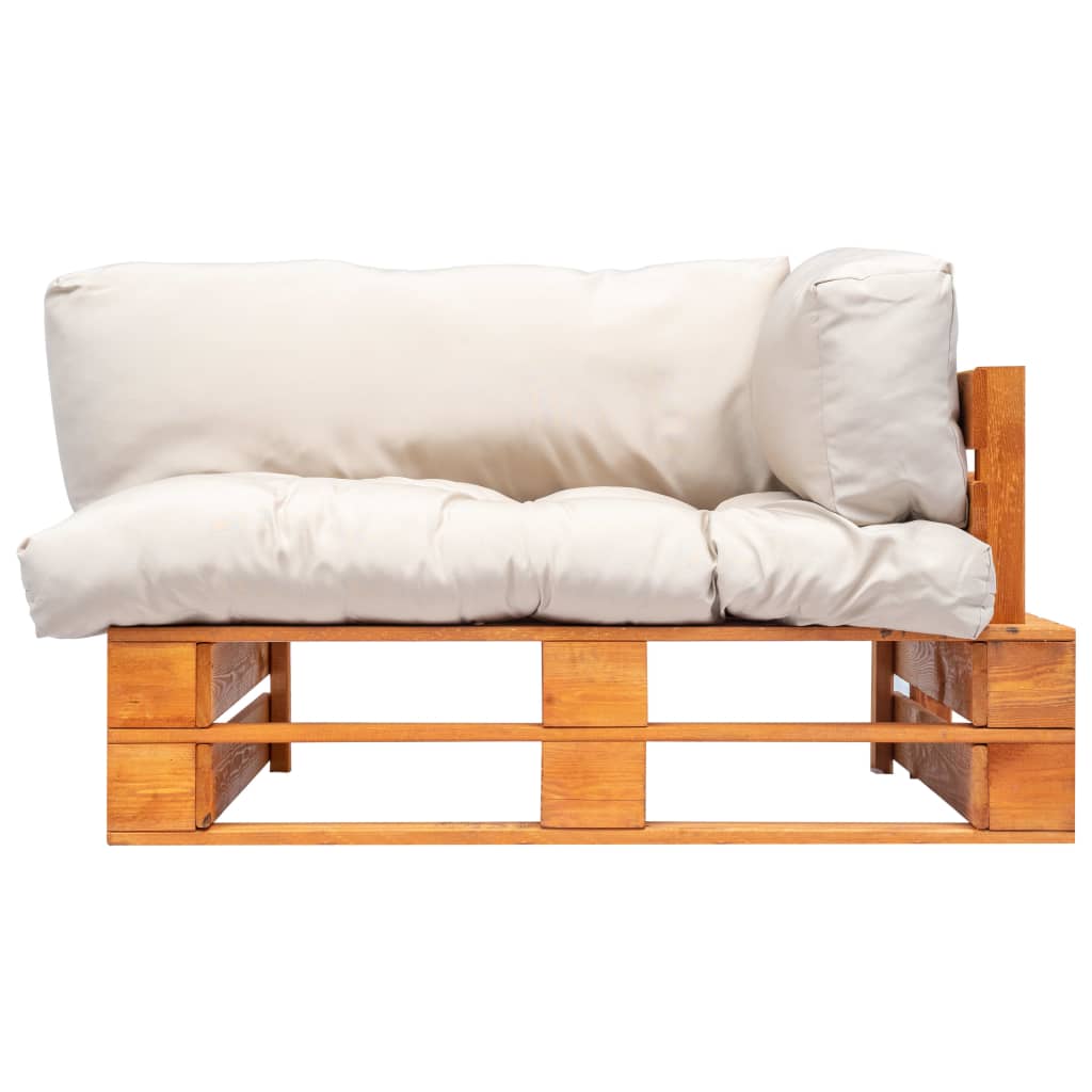 Tuinbank met zandkleurige kussens pallet grenenhout – afbeelding 2
