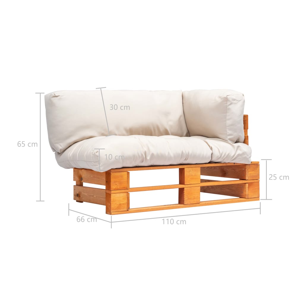 Tuinbank met zandkleurige kussens pallet grenenhout – afbeelding 5