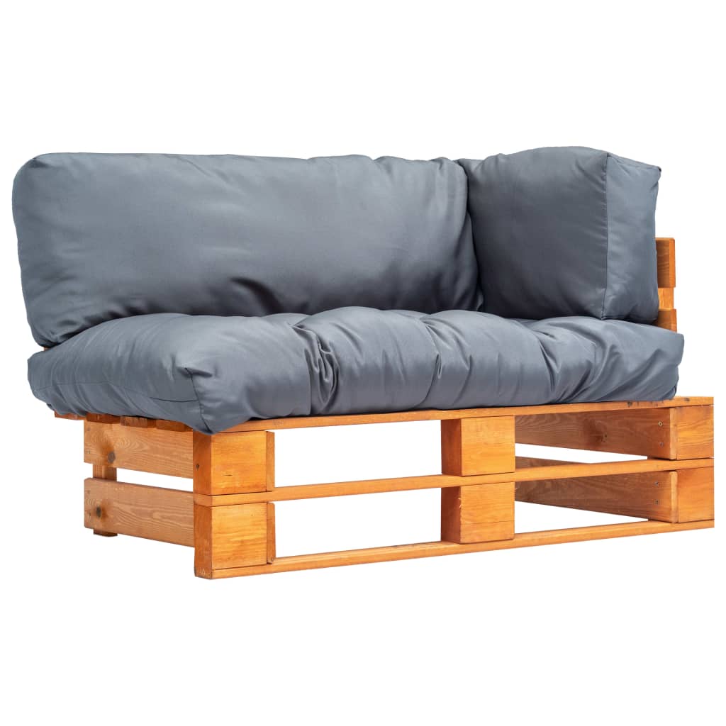 Tuinbank met grijze kussens pallet grenenhout – afbeelding 1