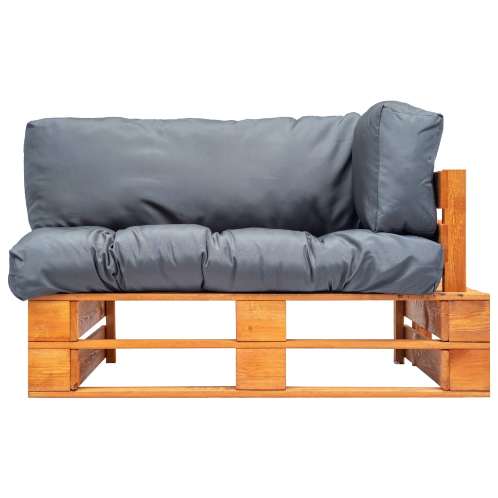 Tuinbank met grijze kussens pallet grenenhout – afbeelding 2