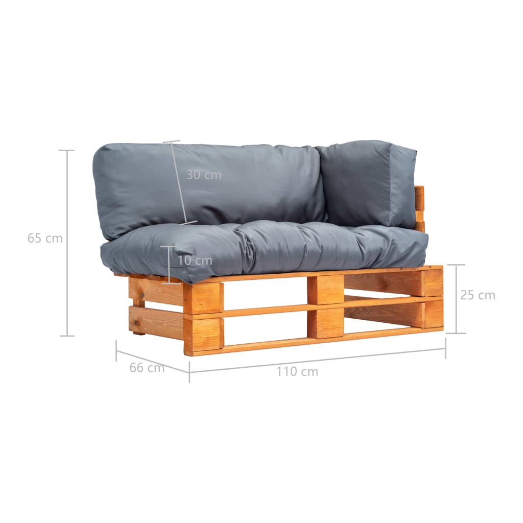 Tuinbank met grijze kussens pallet grenenhout – afbeelding 5