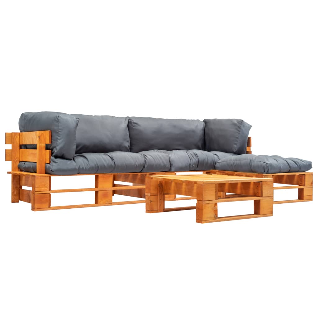 4-delige Loungeset pallet met grijze kussens hout – afbeelding 1