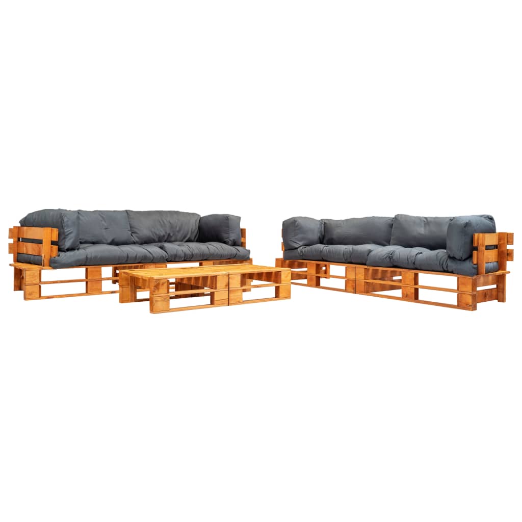 6-delige Loungeset pallet met grijze kussens hout – afbeelding 1