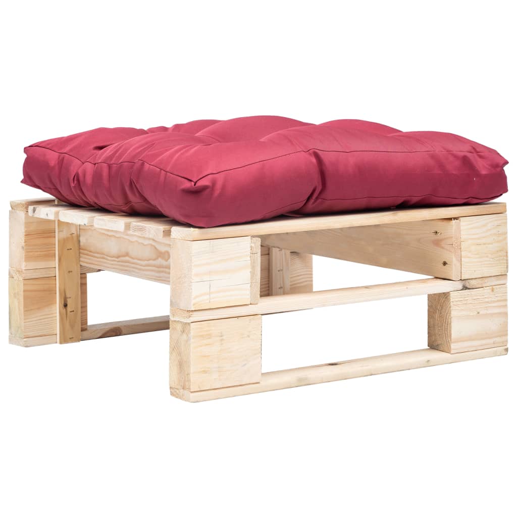 Tuinpoef met rood kussen pallet hout naturel