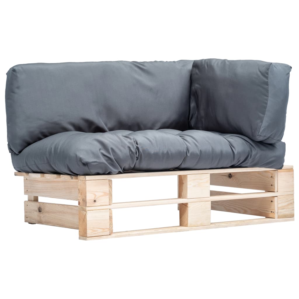 Tuinbank pallet met grijze kussens grenenhout – afbeelding 1