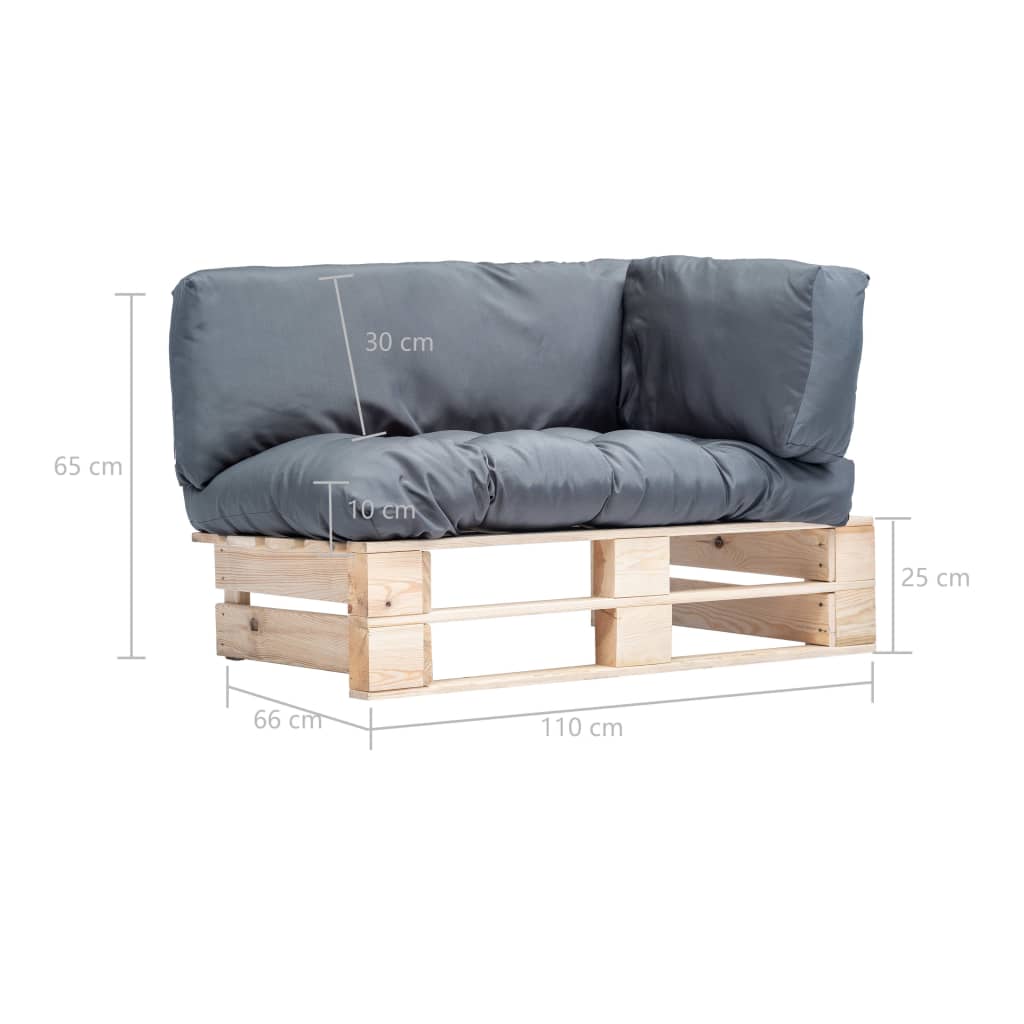 Tuinbank pallet met grijze kussens grenenhout – afbeelding 5