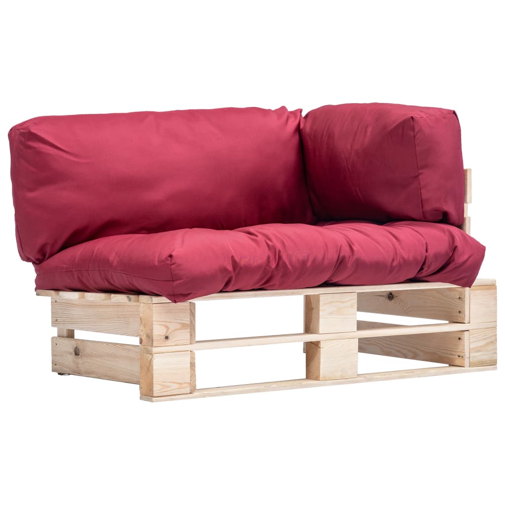 Tuinbank pallet met rode kussens grenenhout – afbeelding 1