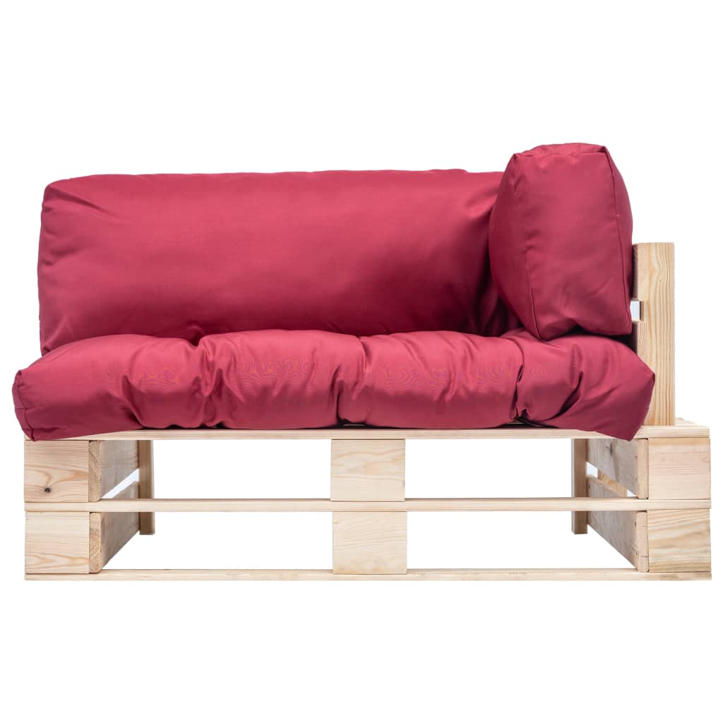 Tuinbank pallet met rode kussens grenenhout – afbeelding 2