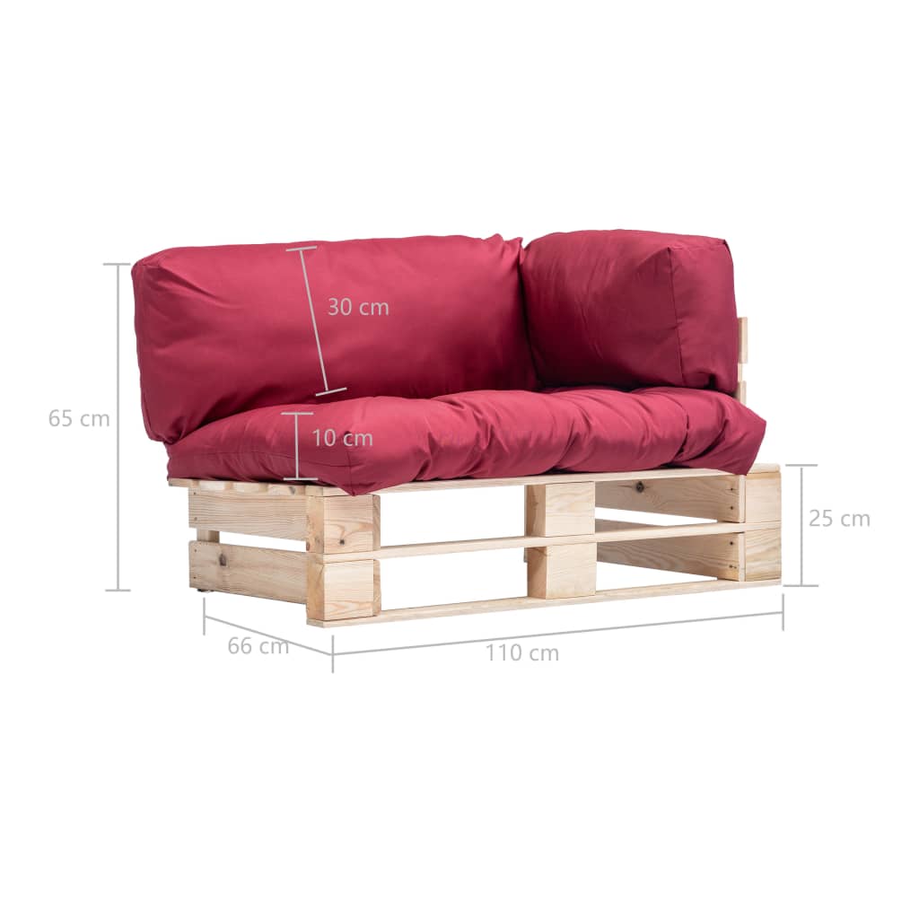 Tuinbank pallet met rode kussens grenenhout – afbeelding 5