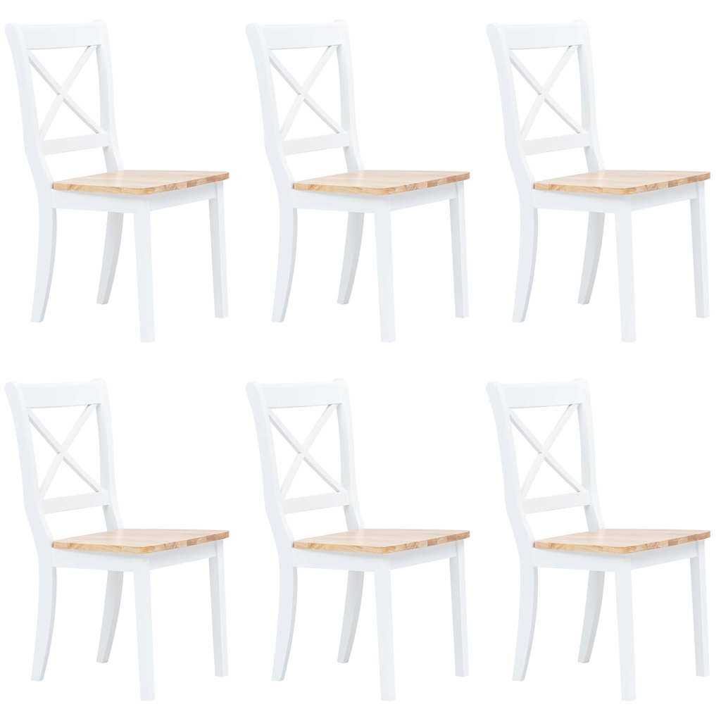 Eetkamerstoelen 6 st massief rubberwood wit en naturel