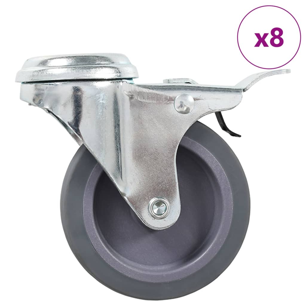 8 st Zwenkwielen met boutgaten 75 mm