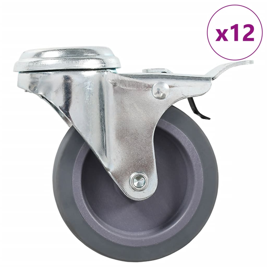 12 st Zwenkwielen met boutgaten 75 mm