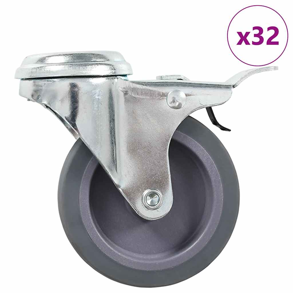 32 st Zwenkwielen met boutgaten 75 mm