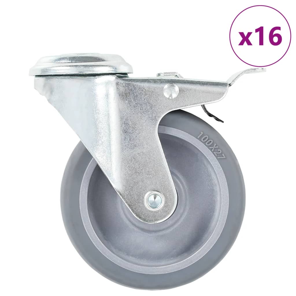 16 st Zwenkwielen met boutgaten 100 mm