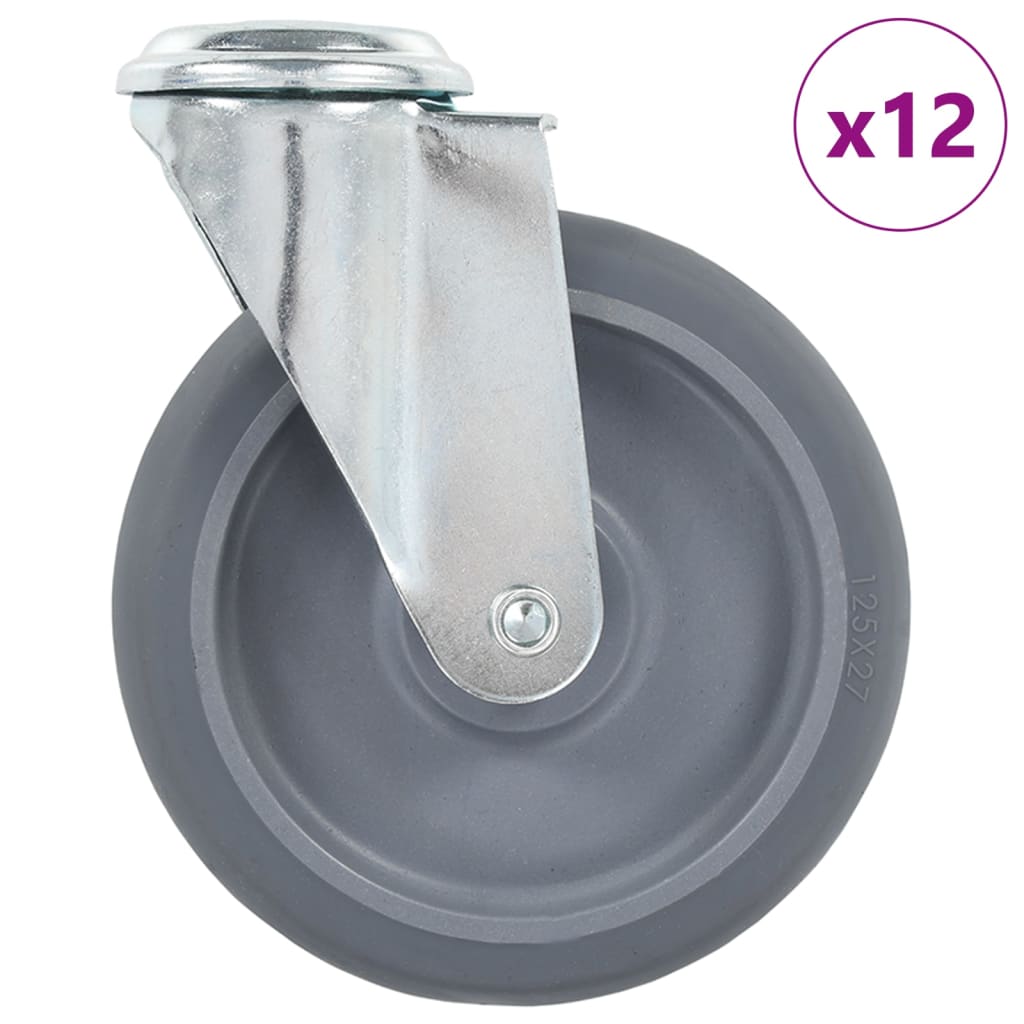 12 st Zwenkwielen met boutgaten 125 mm