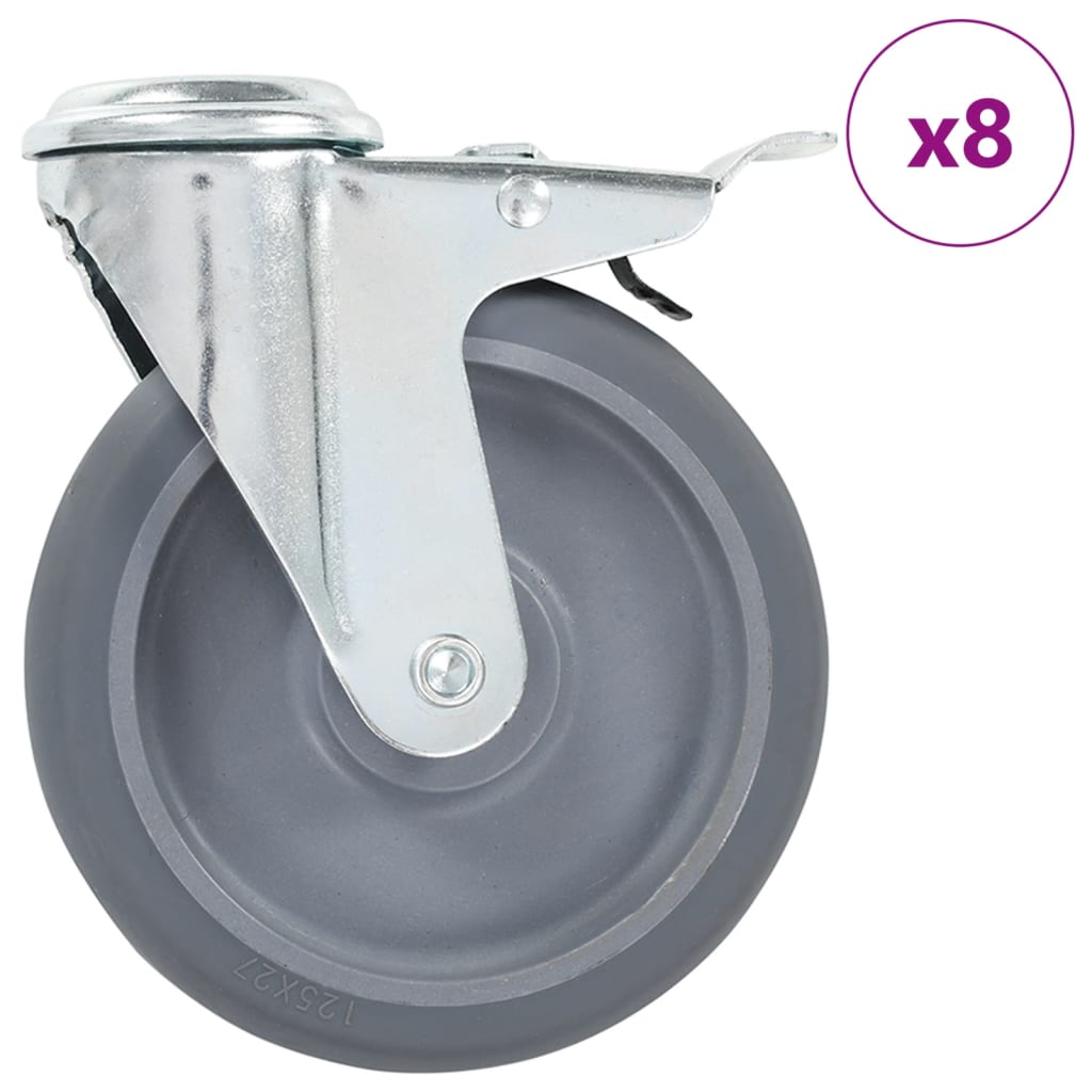 8 st Zwenkwielen met boutgaten 125 mm