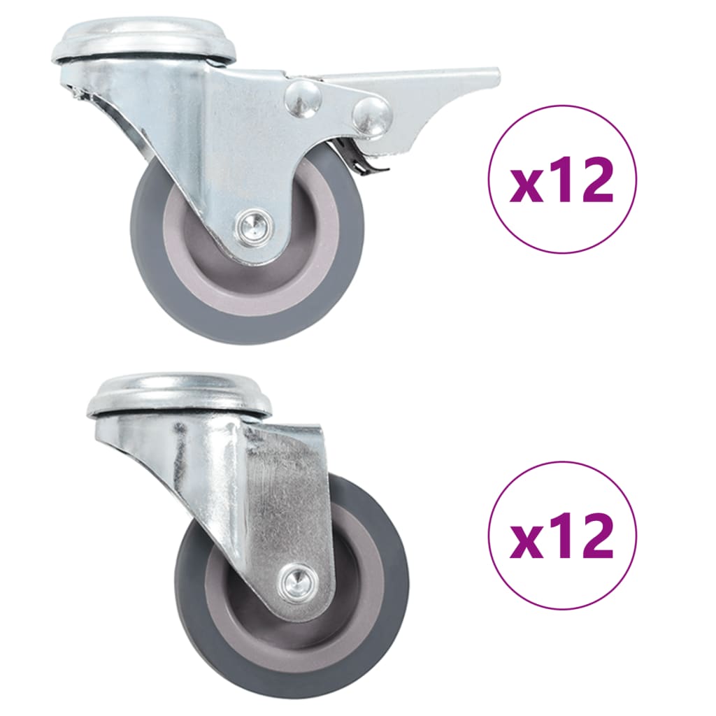 24 st Zwenkwielen met boutgaten 50 mm