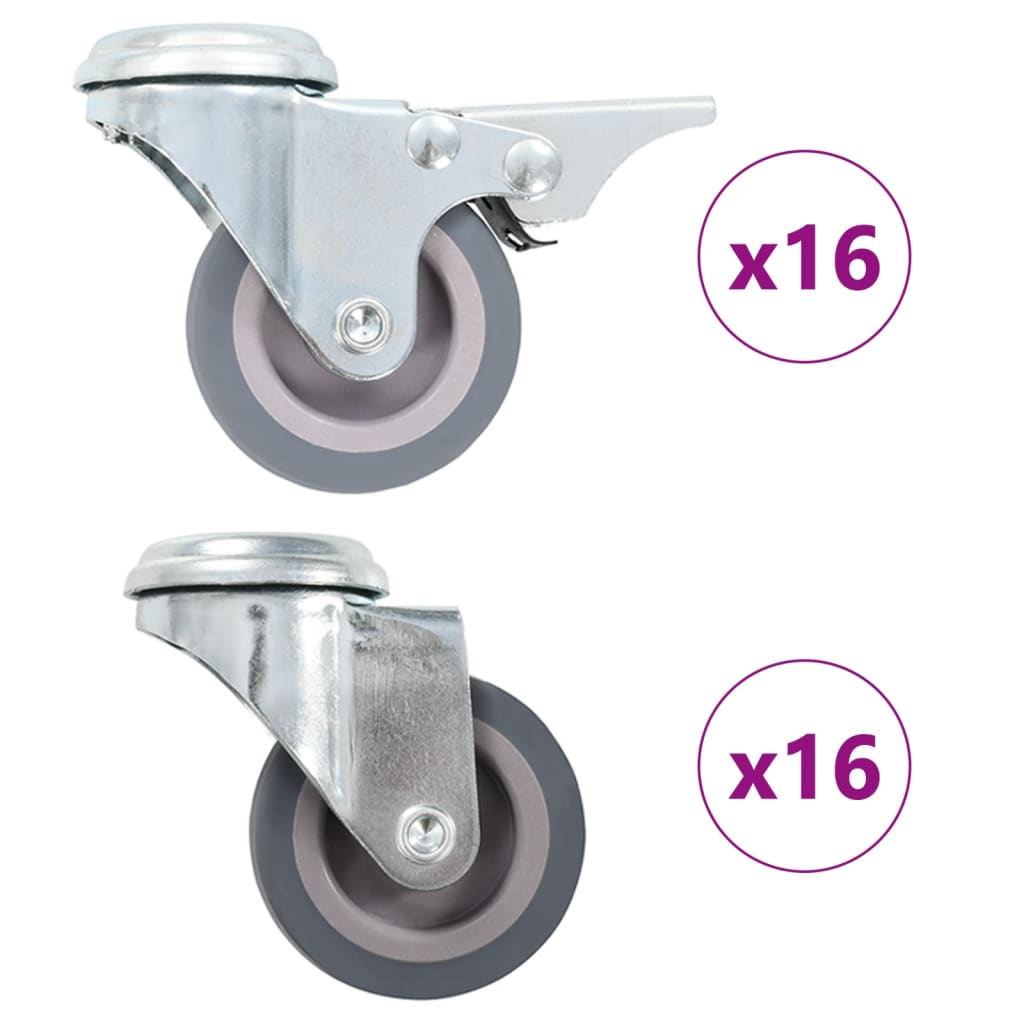 32 st Zwenkwielen met boutgaten 50 mm