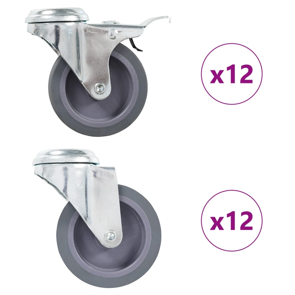 24 st Zwenkwielen met boutgaten 75 mm